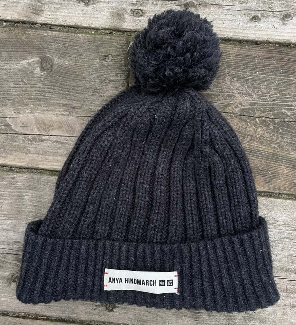 Uniqlo Anya Hindmarch Beanie Hat Gray Wool Blend Heattech One Size